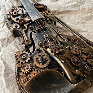 Steampunk Decor, Violin Gifts for music lovers, modern loft, music wall art,classical music, contemporary wall art metal, loft decor ideas image 1