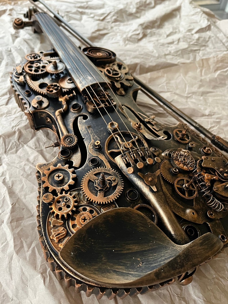 Steampunk Decor, Violin Gifts for music lovers, modern loft, music wall art,classical music, contemporary wall art metal, loft decor ideas image 1