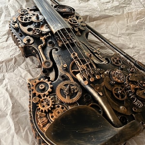 Steampunk Decor, Violin Gifts for music lovers, modern loft, music wall art,classical music, contemporary wall art metal, loft decor ideas image 3