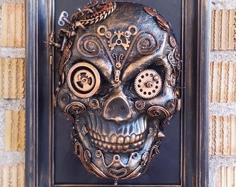Steampunk sugar skull mask Gothic home decor handmade Day of dead art Day of dead mask skull day Industrial decor Steampunk decor