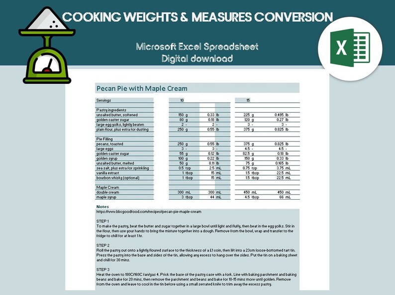 Cooking weights measures conversion spreadsheet etsy