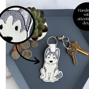 Embroidered Siberian Husky Keychain | Handmade Key Fob or Bag Charm | Great Gift for Pet Parent image 3