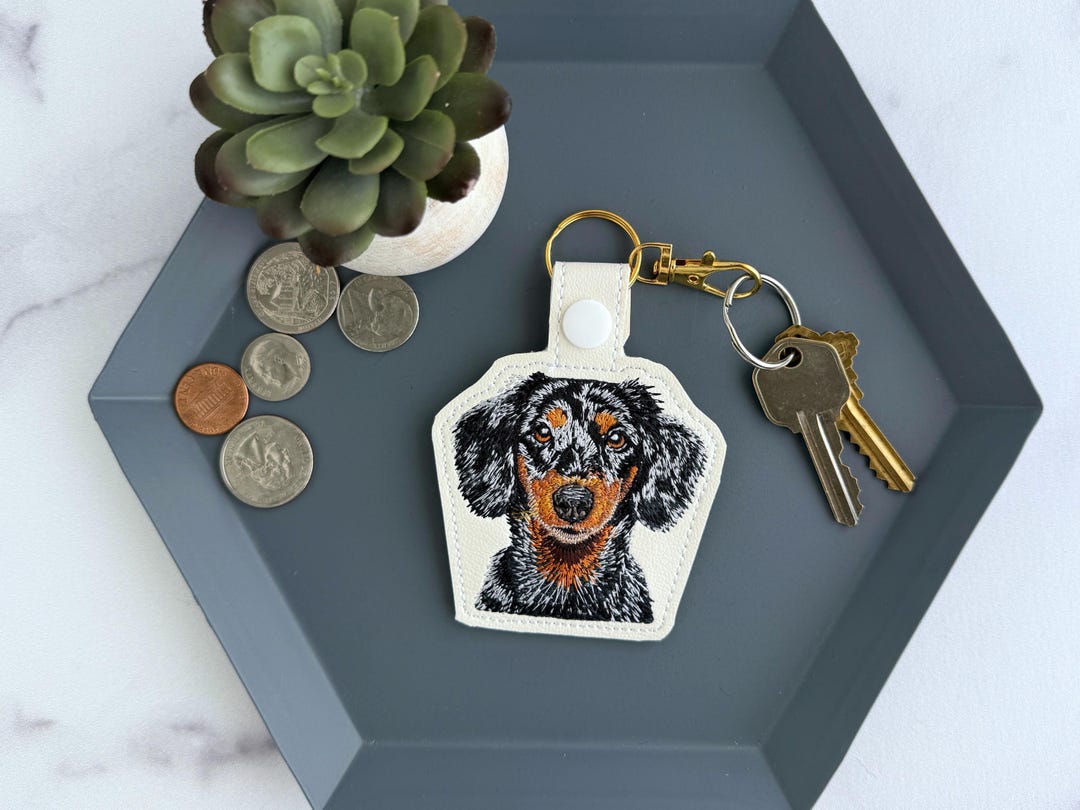 Realistic Dapple Dachshund Keychain | Embroidered Key Fob or Bag Charm ...