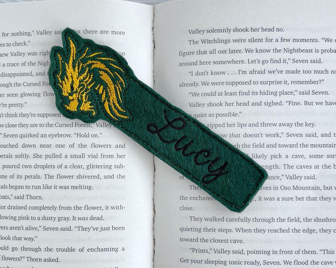 Personalized Dragon Bookmark, Embroidered Felt Bookmark, Custom Options, Great Gift for Fantasy Reader
