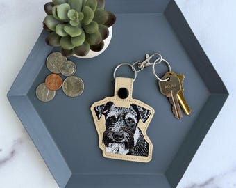 Realistic Miniature Schnauzer Keychain | Embroidered Key Fob or Bag Charm | Great gift for dog lover