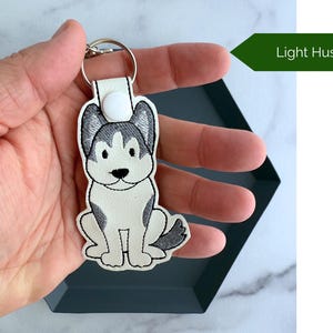 Embroidered Siberian Husky Keychain | Handmade Key Fob or Bag Charm | Great Gift for Pet Parent Light Husky