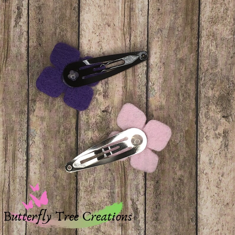 Pair of Felt Flower Snap Clips Mini Flower Hair Clips Button Etsy