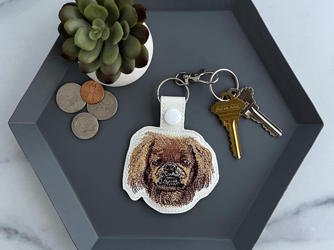 Realistic Pekingese Keychain: Embroidered Key Fob or Bag Charm, Great ...