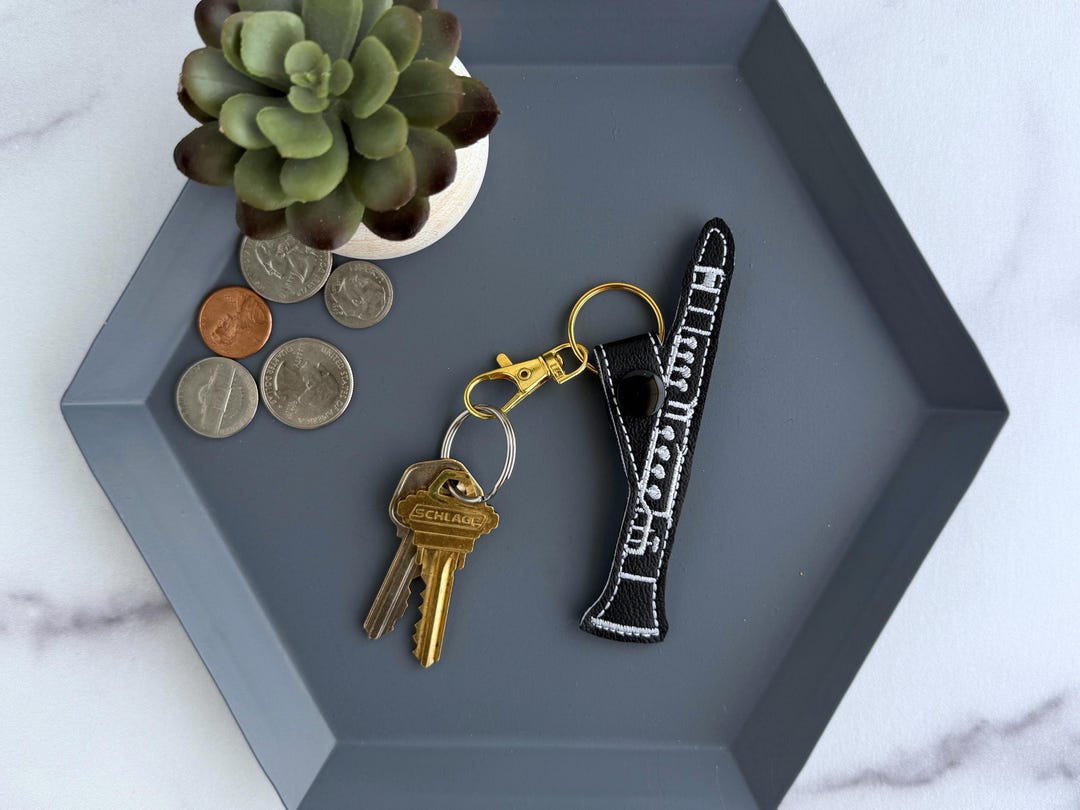 Embroidered Clarinet Keychain | Faux Leather Key Fob or Bag Charm ...