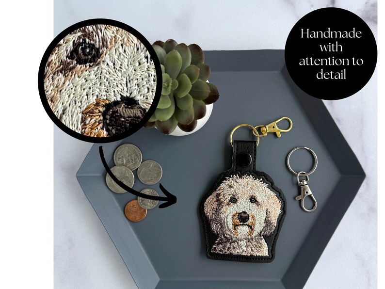 Realistic Goldendoodle Labradoodle Keychain: Embroidered Doodle Dog Key Fob or Bag Charm, Multiple Color Options, Gift for dog lover. image 4