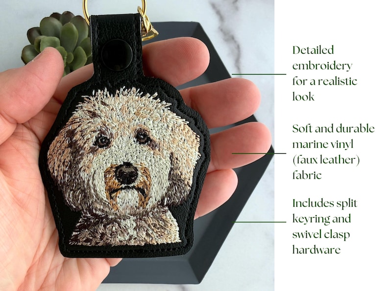 Realistic Goldendoodle Labradoodle Keychain: Embroidered Doodle Dog Key Fob or Bag Charm, Multiple Color Options, Gift for dog lover. image 5