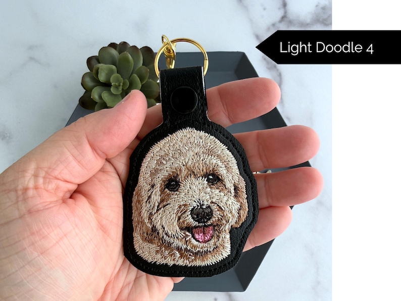 Realistic Goldendoodle Labradoodle Keychain: Embroidered Doodle Dog Key Fob or Bag Charm, Multiple Color Options, Gift for dog lover. Light Doodle 4