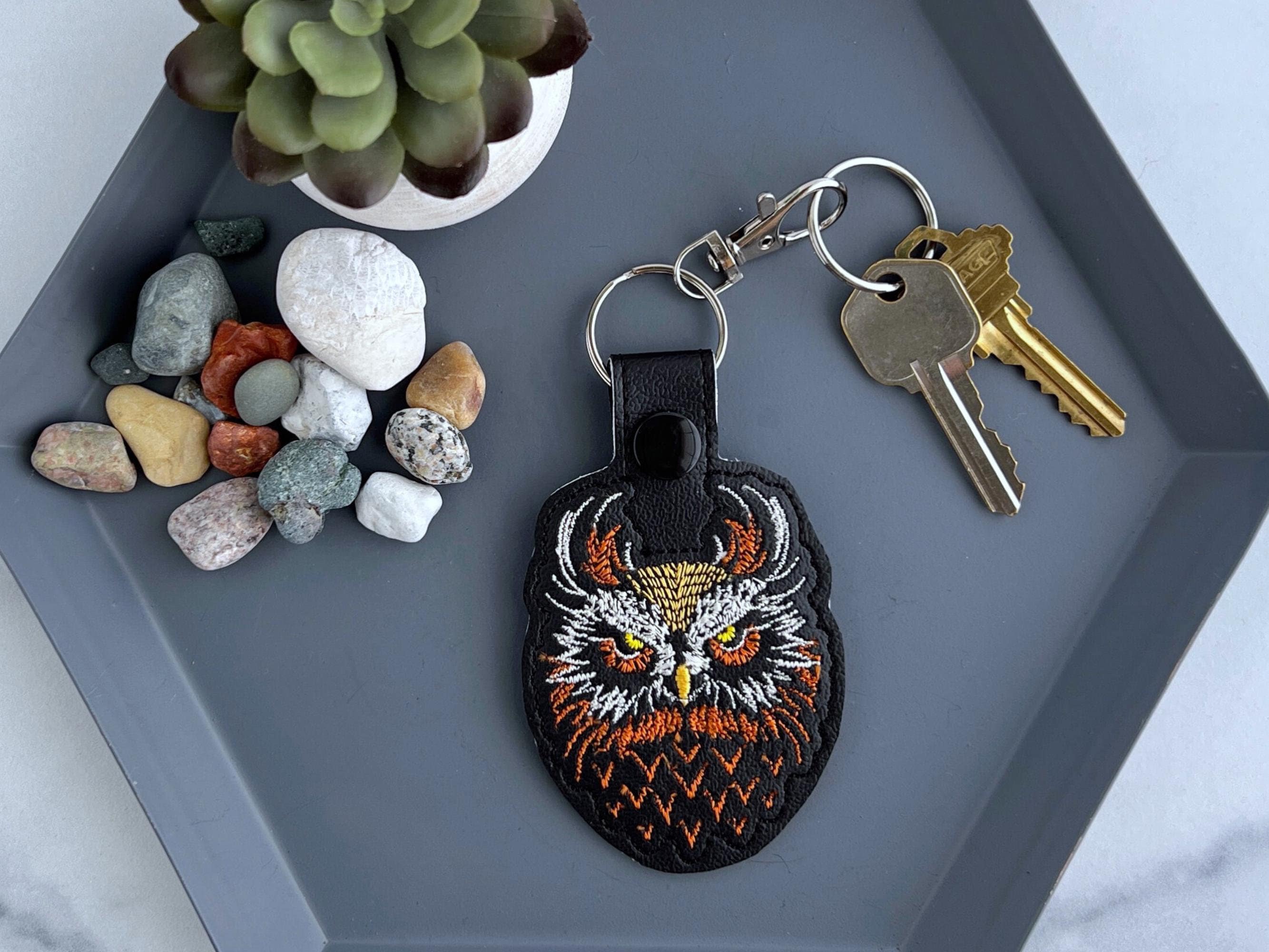 Forest Owl Embroidered Keychain | Key Fob or Bag Charm | Gift for Outdoorsy Wildlife Enthusiast