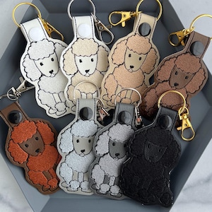 Poodle Dog Snap Tab Embroidered Keychain, Key Fob, Bag Charm