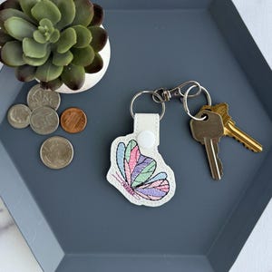 Embroidered Butterfly Keychain: Pastel Stained Glass Style Bag Charm or Key Fob