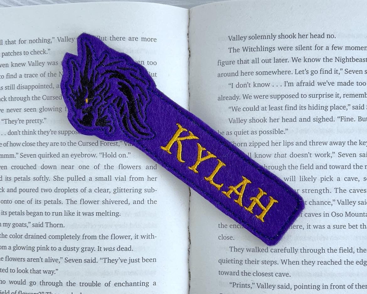 Personalized Dragon Bookmark, Embroidered Felt Bookmark, Custom Options, Great Gift for Fantasy Reader