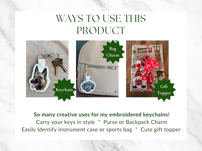 Realistic Pug Keychain: Embroidered Faux Leather Key Fob or Bag Charm, Great Gift for Dog Lover! image 10