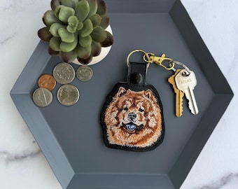 Embroidered Red Chow Chow Keychain | Realistic Handmade Key Fob or Bag Charm | Great gift for dog lover