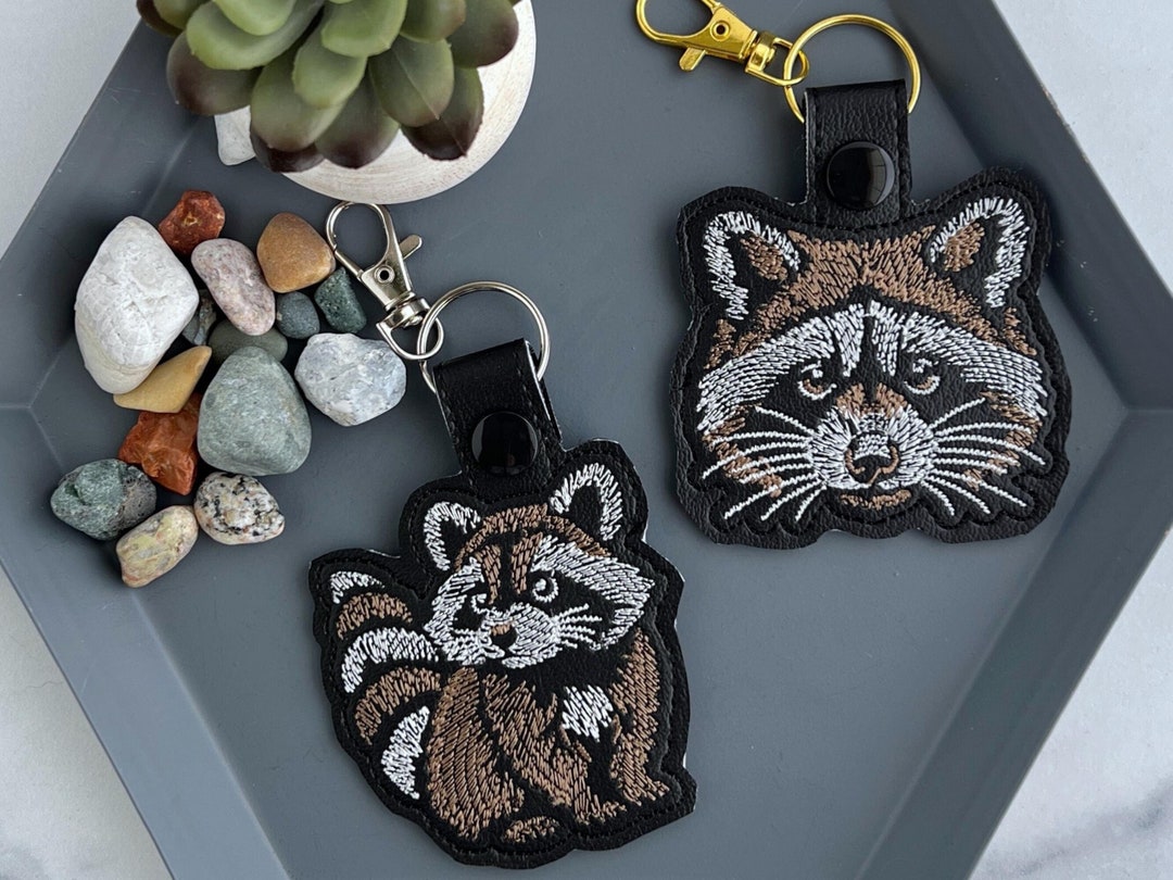 Cute Raccoon Embroidered Keychain | Key Fob or Bag Charm | Gift for ...