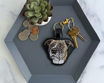 Brindle Pit Bull Terrier Keychain | Handmade Embroidered Staffordshire Bull Terrier Dog Key Fob | Gift for Staffy Pet Parent or Dog Lover