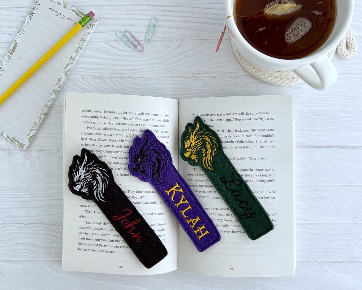 Personalized Dragon Bookmark, Embroidered Felt Bookmark, Custom Options, Great Gift for Fantasy Reader