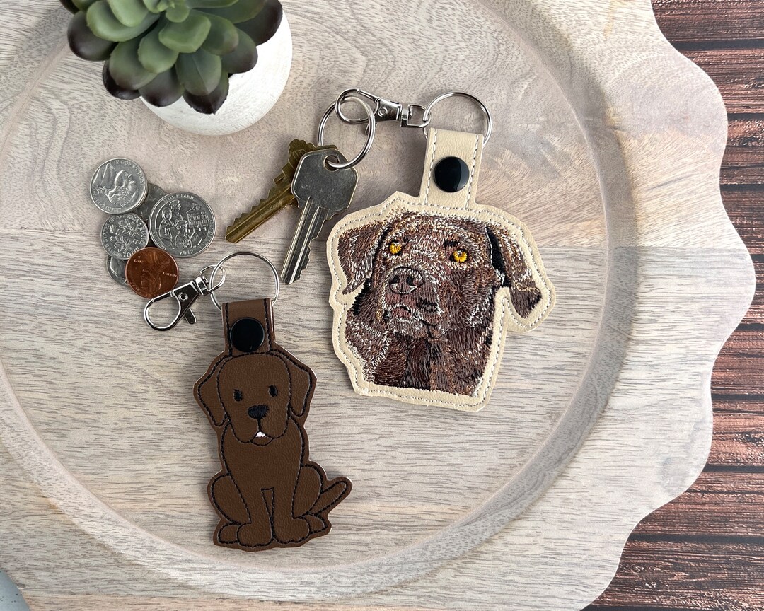 Chocolate Lab Embroidered Keychains Handmade Gift for Dog Lover