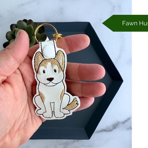 Embroidered Siberian Husky Keychain | Handmade Key Fob or Bag Charm | Great Gift for Pet Parent Fawn Husky