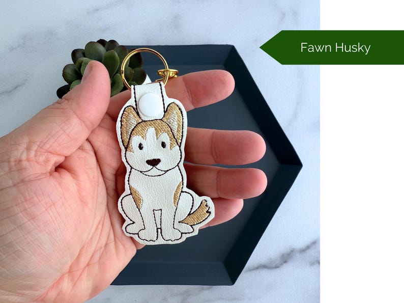 Embroidered Siberian Husky Keychain | Handmade Key Fob or Bag Charm | Great Gift for Pet Parent Fawn Husky