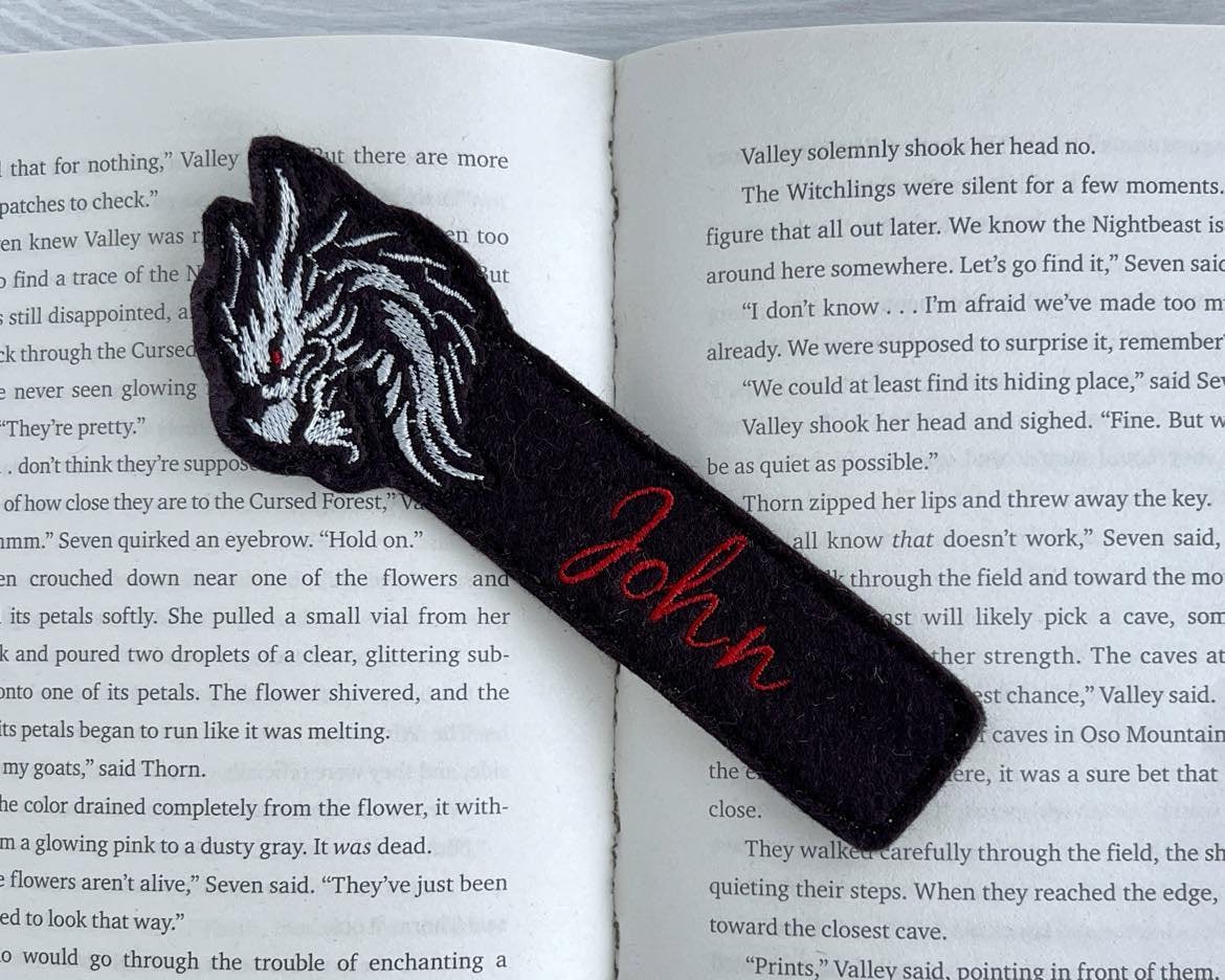 Personalized Dragon Bookmark, Embroidered Felt Bookmark, Custom Options, Great Gift for Fantasy Reader