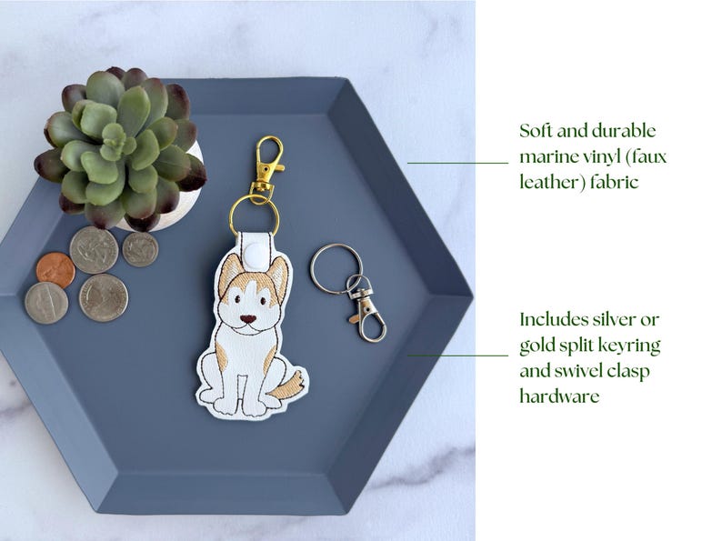 Embroidered Siberian Husky Keychain | Handmade Key Fob or Bag Charm | Great Gift for Pet Parent image 4