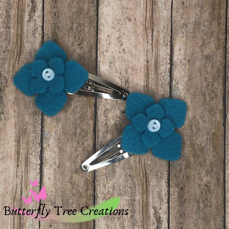 Pair of Felt Flower Snap Clips Mini Flower Hair Clips Button Etsy