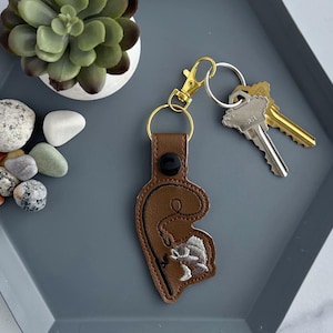 Fishing Pole Keychain: Embroidered Faux Leather Key Fob or Bag Charm, Great gift for Angler