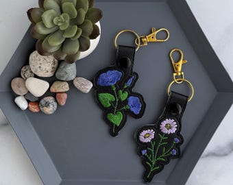 September Birth Flower Keychain | Embroidered Aster or Morning Glory Flower Keyfob or Bag Charm | Great gift for Mom