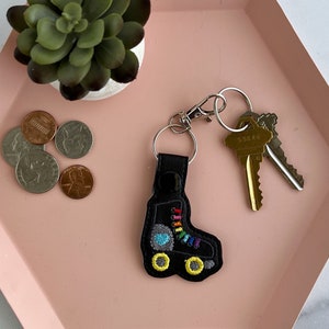 Rainbow Roller Skate Keychain: Embroidered Key Fob or Bag Charm, Great gift for Skater or Roller Derby