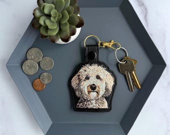 Realistic Goldendoodle Labradoodle Keychain: Embroidered Doodle Dog Key Fob or Bag Charm, Multiple Color Options, Gift for dog lover.