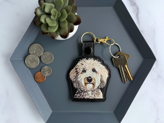 Realistic Goldendoodle Labradoodle Keychain: Embroidered Doodle Dog Key Fob or Bag Charm, Multiple Color Options, Gift for dog lover.