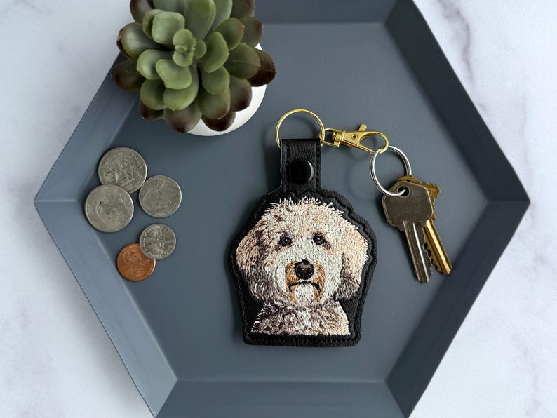 Realistic Goldendoodle Labradoodle Keychain: Embroidered Doodle Dog Key Fob or Bag Charm, Multiple Color Options, Gift for dog lover. image 1