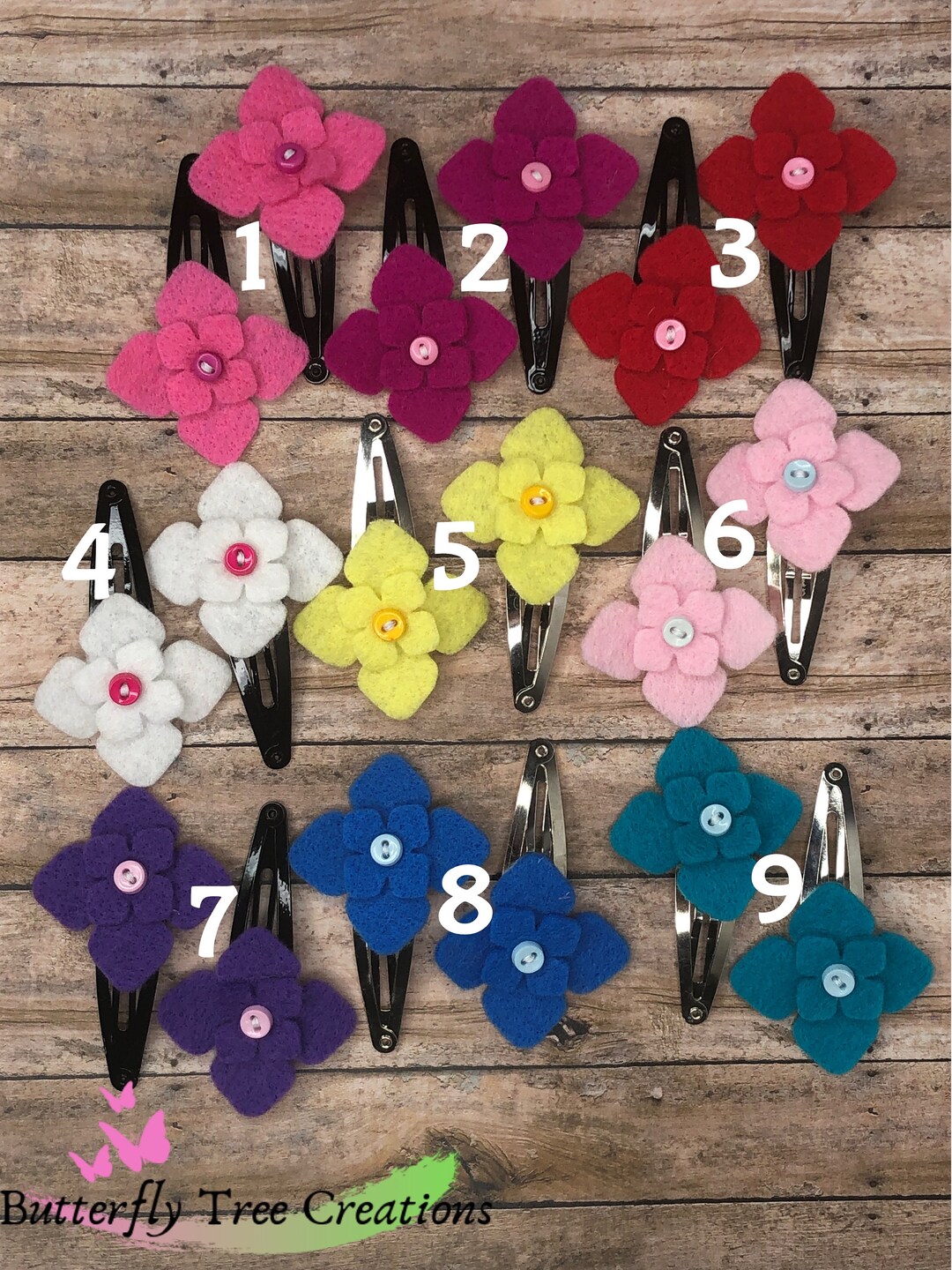 Pair of Felt Flower Snap Clips Mini Flower Hair Clips Button Etsy