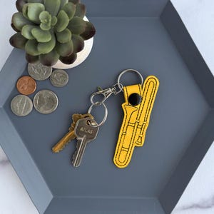 Embroidered Trombone Keychain: Faix Leather Key Fob, Bag Charm or Zipper Pull, Great Gift for Musician