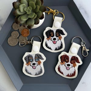 Australian Shepherd Keychain | Handmade Embroidered Key Fob | Great gift for Pet Parent or Dog Lover