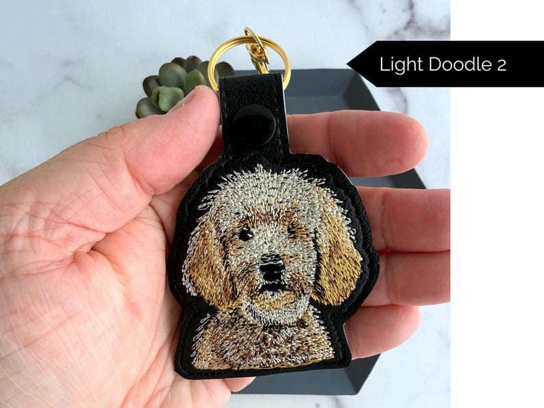 Realistic Goldendoodle Labradoodle Keychain: Embroidered Doodle Dog Key Fob or Bag Charm, Multiple Color Options, Gift for dog lover. Light Doodle 2