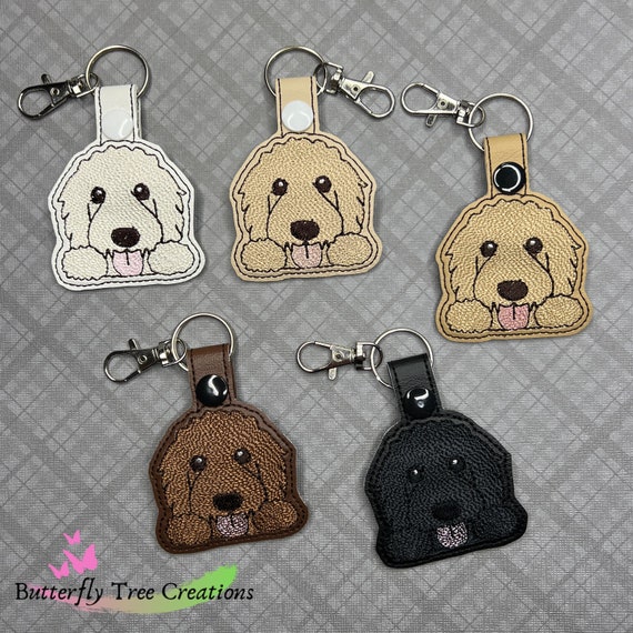 Labradoodle Goldendoodle Keychain Embroidered Snap Tab for Bags