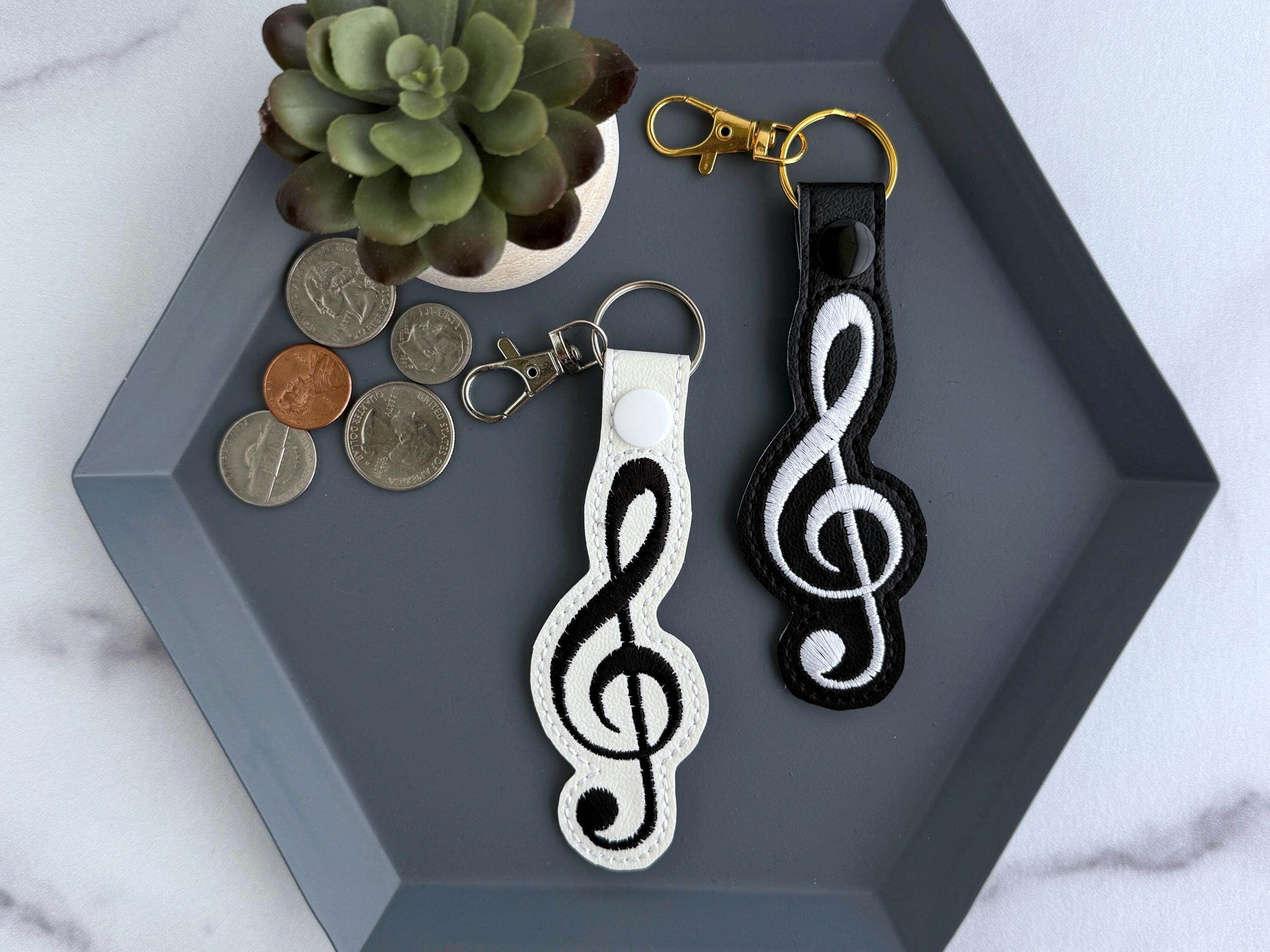 Embroidered Treble Clef Keychain - Handmade Key Fob or Bag Charm - Great Gift for Music Lover