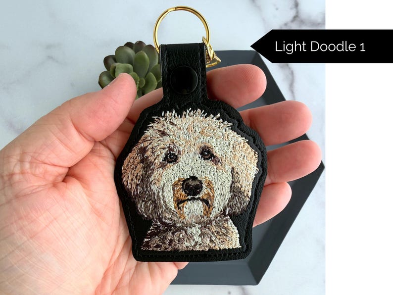 Realistic Goldendoodle Labradoodle Keychain: Embroidered Doodle Dog Key Fob or Bag Charm, Multiple Color Options, Gift for dog lover. Light Doodle 1