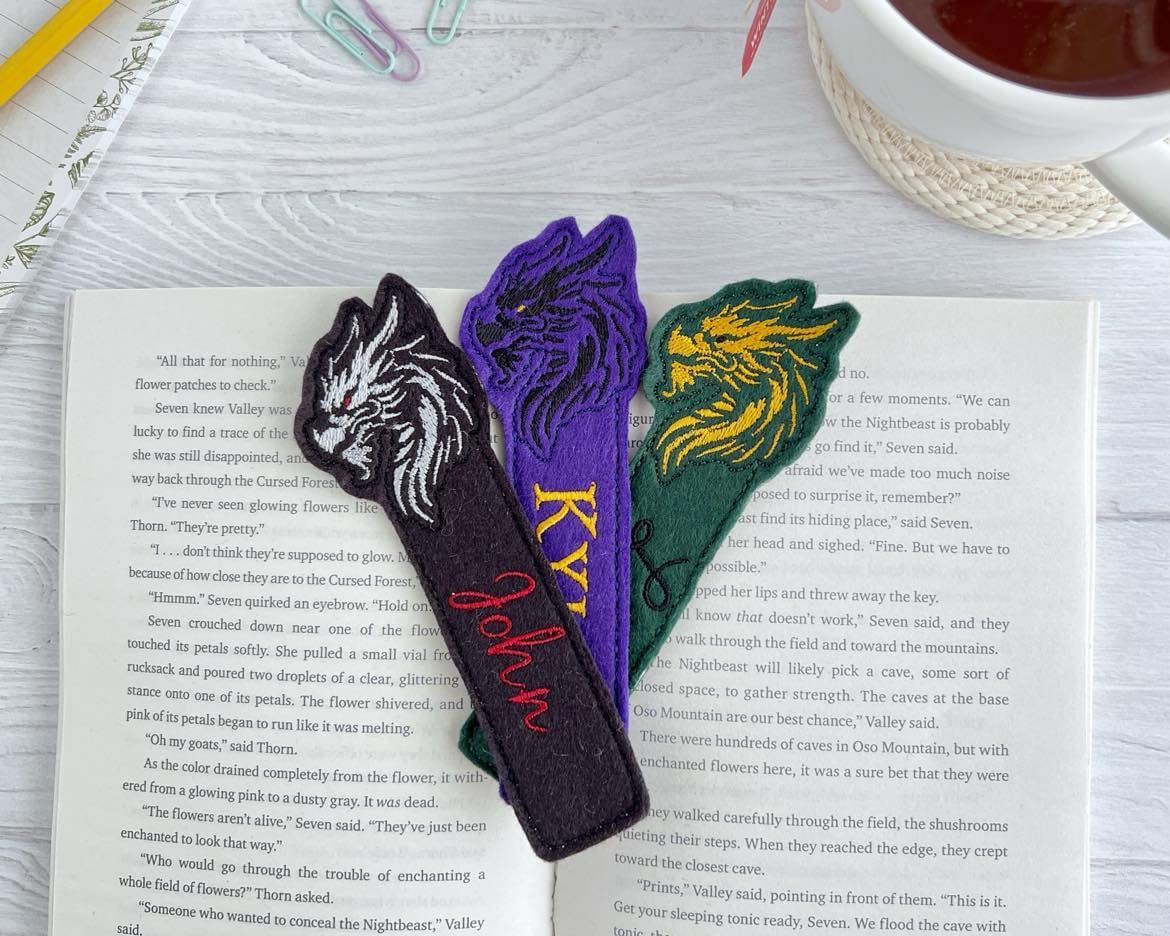 Personalized Dragon Bookmark, Embroidered Felt Bookmark, Custom Options, Great Gift for Fantasy Reader