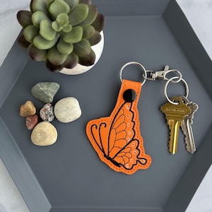 Embroidered Orange Butterfly Keychain, Handmade Key Fob or Bag Charm, Great Gift for Butterfly Lover