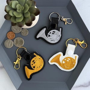 Embroidered French Horn Keychain - Handmade Key Fob or Bag Charm - Gift Idea for Musician