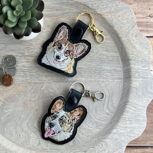 Realistic Corgi Dog Keychain, Embroidered Key Fob or Bag Charm - Welsh Pembroke Corgi, Cardigan Corgi - Great Gift for Dog Lover