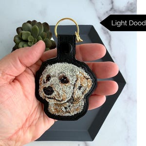 Realistic Goldendoodle Labradoodle Keychain: Embroidered Doodle Dog Key Fob or Bag Charm, Multiple Color Options, Gift for dog lover. Light Doodle 3