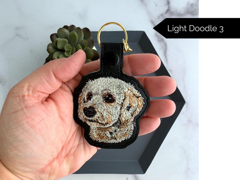 Realistic Goldendoodle Labradoodle Keychain: Embroidered Doodle Dog Key Fob or Bag Charm, Multiple Color Options, Gift for dog lover. Light Doodle 3